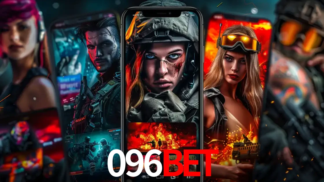 Montagem de telas de celular mostrando diversos personagens, masculinos e femininos, de um jogo de tiro, ilustrando a diversidade de equipes de e-sports para apostar no 096bet.